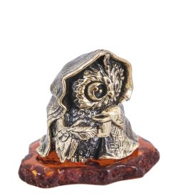Народные промыслы AM-4021 Фигурка «Птица Сова Мерзляка» (латунь, янтарь)