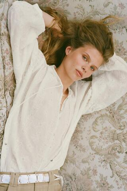 ZARA БЛУЗА С ВЫШИВКОЙ И ПАЙЕТКАМИ, ЖЕЛТОВАТО-БЕЛЫЙ