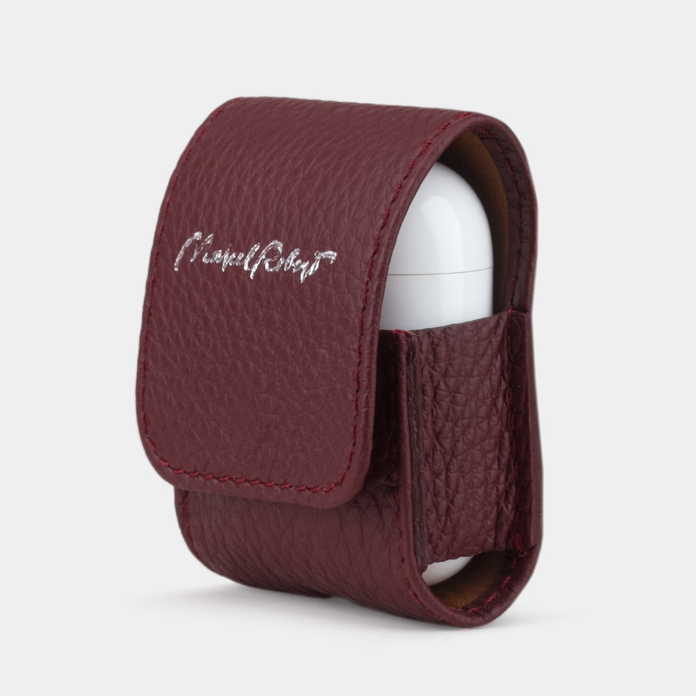 Чехол-держатель для наушников Petit Easy из натуральной кожи теленка, бордового цвета
