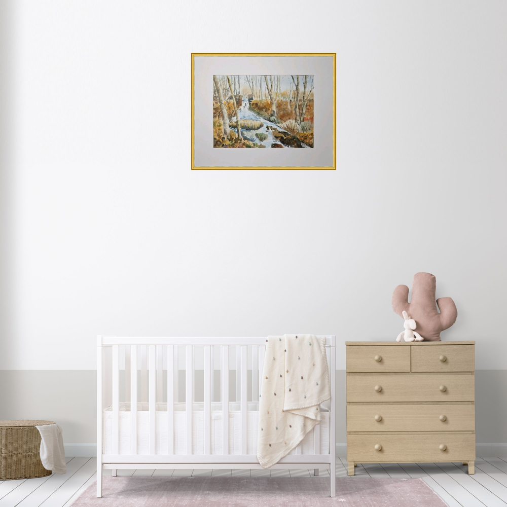 Картина авторская акварельная в паспарту 30х40 см на стену для интерьера "Водопад на Белке"