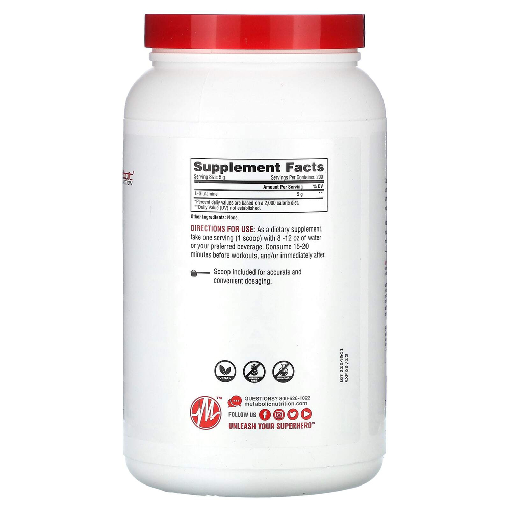 Metabolic Nutrition, L-глютамин, без добавок, 1000 г (35,27 унции)