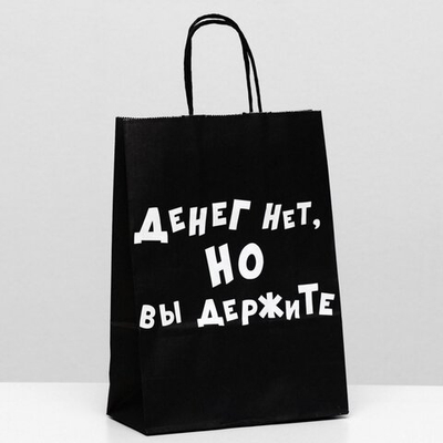 Пакет подарочный Денег нет но вы держите 25х18х8 см