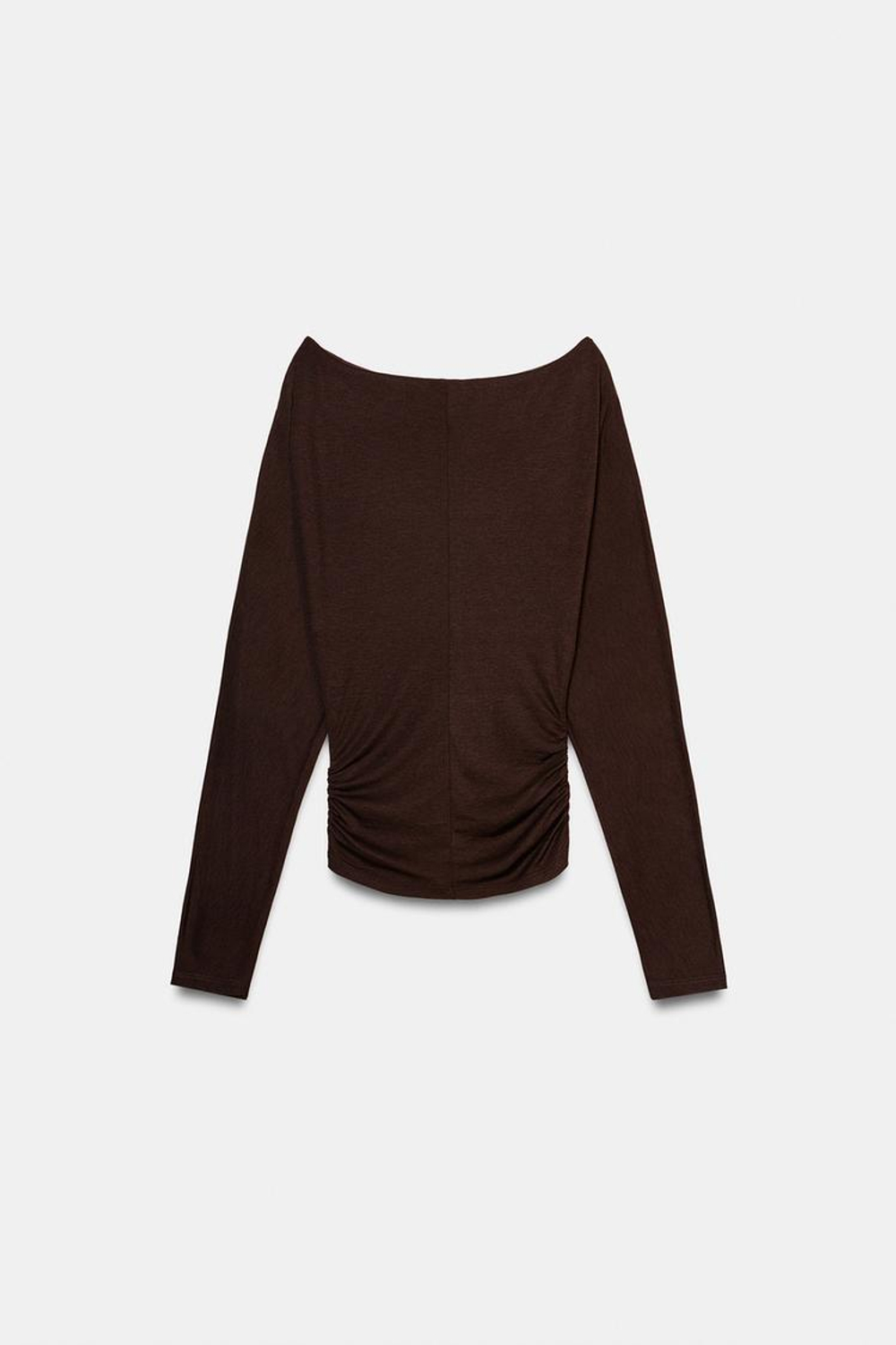 ZARA ФУТБОЛКА С ДЛИННЫМИ РУКАВАМИ И ЗАКЛЕПКАМИ, ТЕМНО-КОРИЧНЕВЫЙ