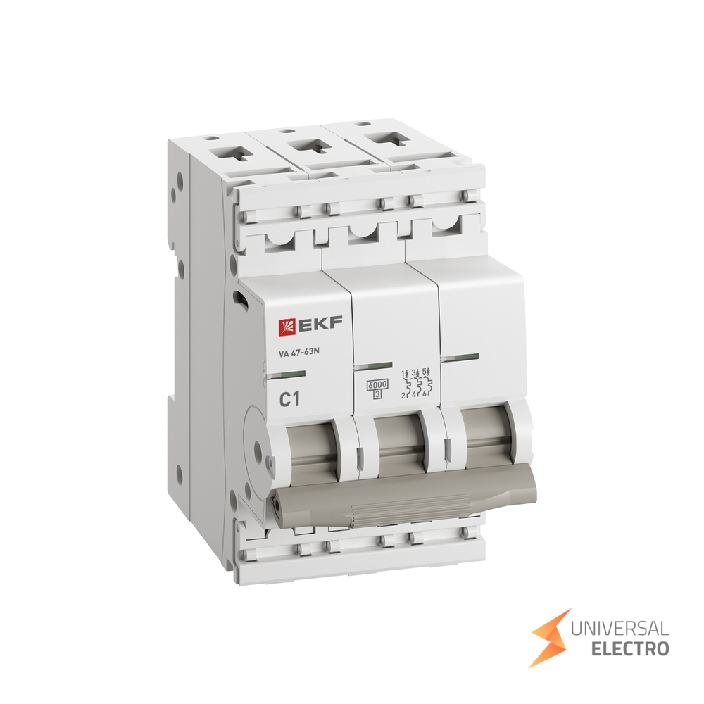 Автоматический выключатель 3P 1А (C) 6кА ВА 47-63N EKF PROxima