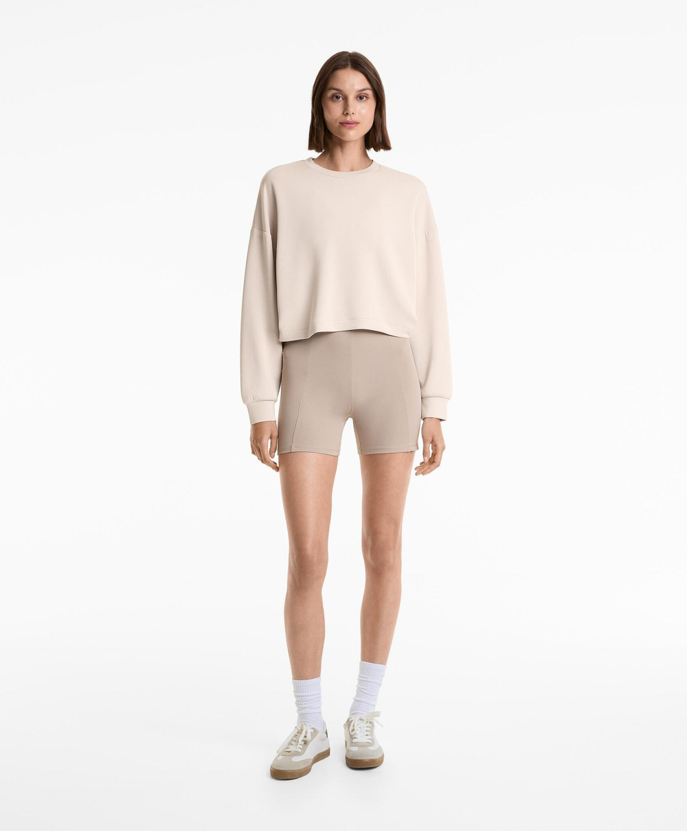 Oysho Толстовка укороченная с перекрещивающейся спинкой и модалом, серо-бежевый