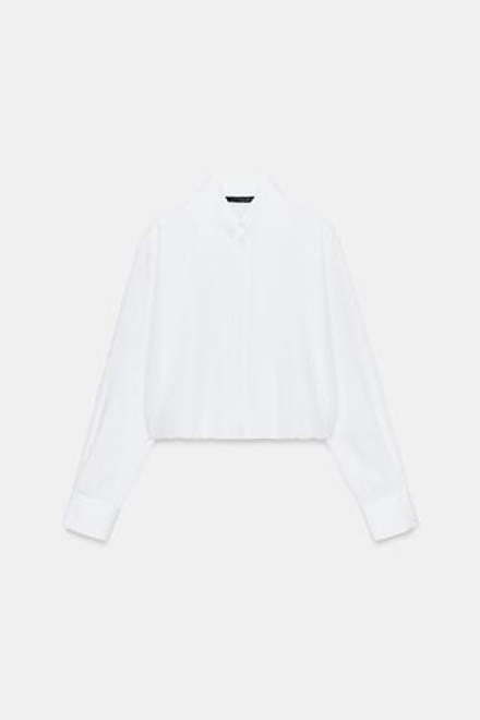 ZARA РУБАШКА ИЗ ПОПЛИНА В ПОЛОСКУ С РУКАВАМИ-БУФФ, БЕЛЫЙ