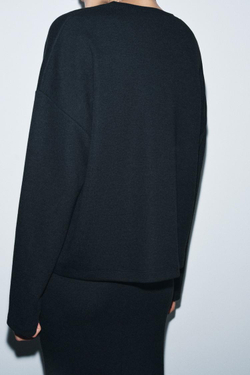 ZARA ТОП ИЗ МЯГКОЙ ТКАНИ С ДЛИННЫМИ РУКАВАМИ, ЧЕРНЫЙ МЕЛАНЖ