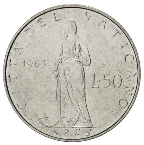 50 лир 1963 год, Ватикан. aUNC