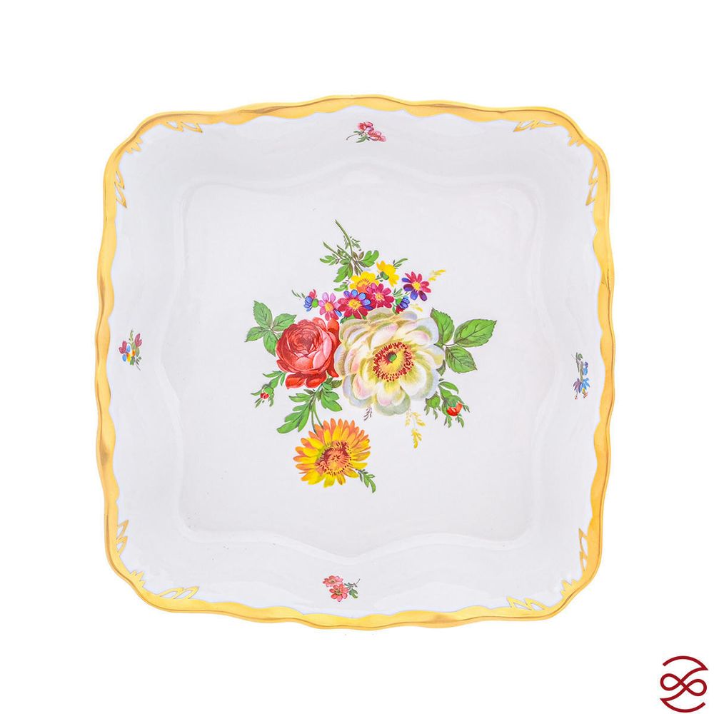 Салатник квадратный Queen's Crown Мейсенский букет 23см