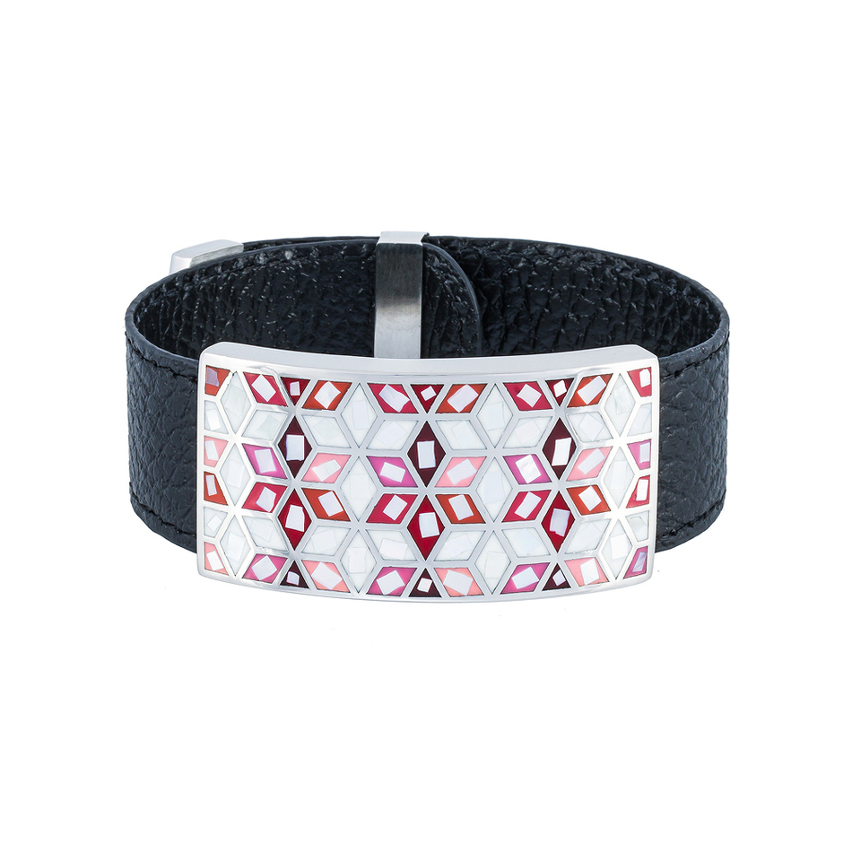 Браслет Fiore Luna на черном кожаном ремешке CB13209-1