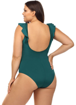 Совместный купальник с романтичными оборками (Размер: 95/46) (Цвет: изумрудный)