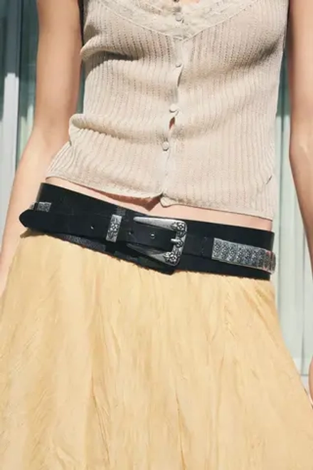 ZARA КОЖАНЫЙ РЕМЕНЬ С МЕТАЛЛИЧЕСКИМИ ДЕТАЛЯМИ, ЧЕРНЫЙ