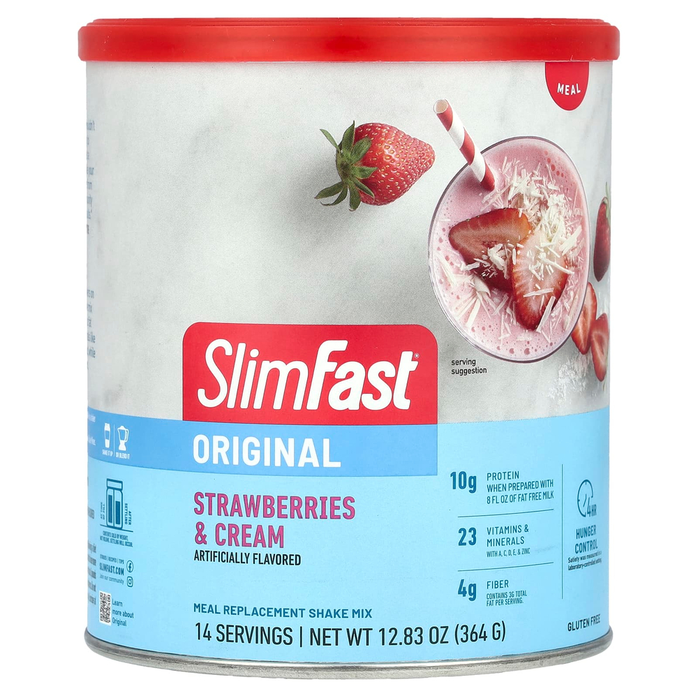 SlimFast, Original, коктейльная смесь-заменитель пищи, клубника со сливками, 364 г (12,83 унции)
