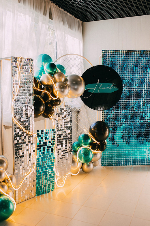 Фотозона на Юбилей Пайетка Solaair бирюза, световые цифры №4946