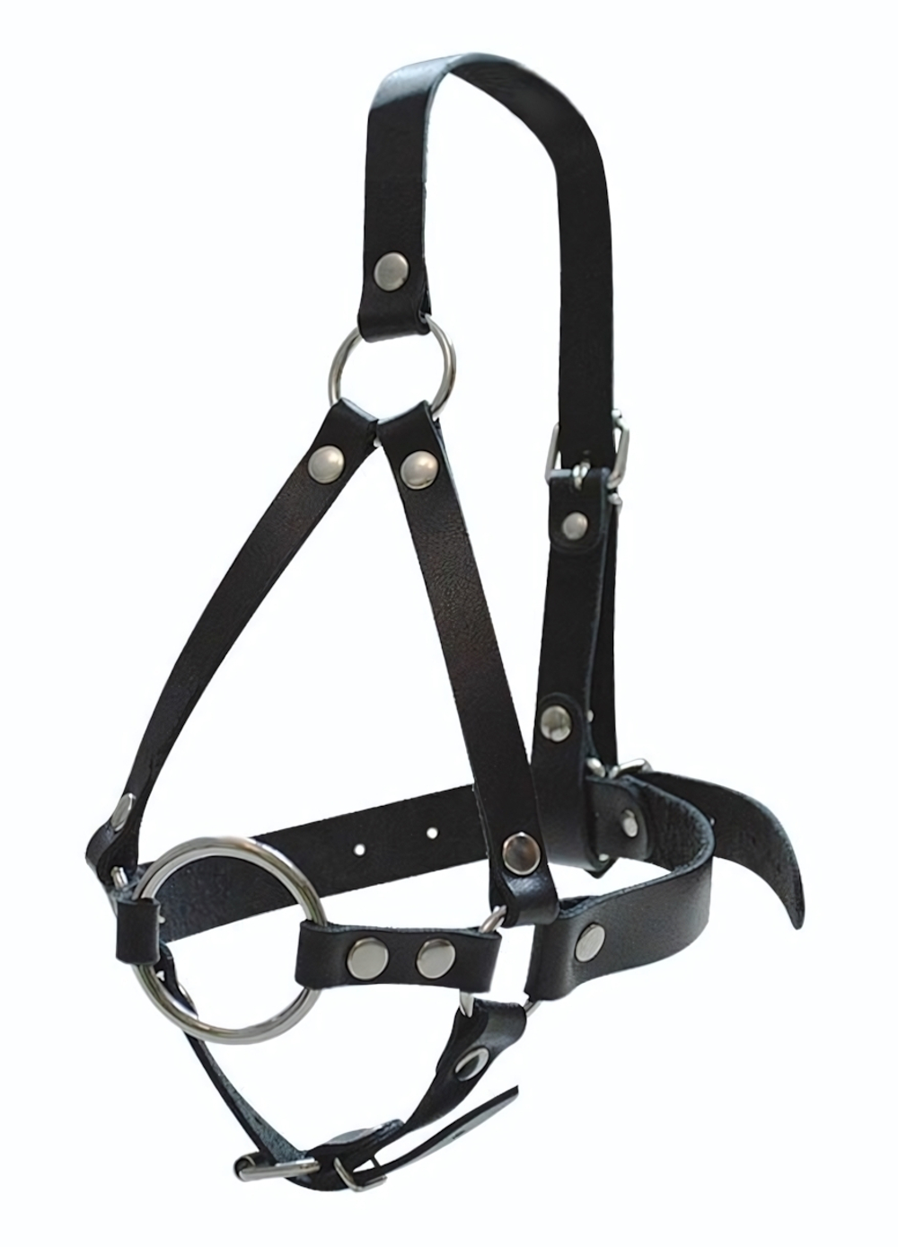 Кляп-рамка со сбруей на голову из черных кожаных ремешков (Цвет: черный)