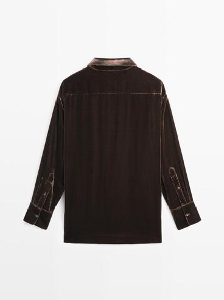Massimo Dutti Длинная бархатная рубашка, коричневый