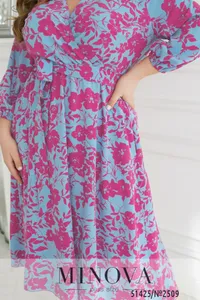 Платье 2509-голубой-малиновый Minova
