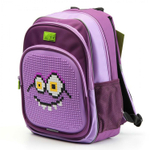 Рюкзак школьный пиксельный, 390х270х150мм, "Монстрик", 6-10 лет, эргономич. спинка, стветоотр. элементы, текстиль, гипоаллерген. силикон, фиолет-сирен