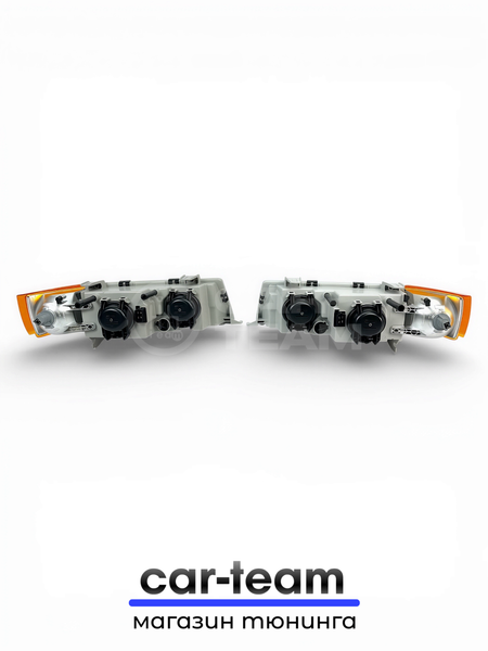 Фары на ВАЗ 2110, 2111, 2112 передние с Bi LED модулями 2.5 дюйма, черная маска, желтые поворотники (под ключ)