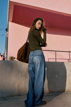 ZARA БАЗОВЫЙ ТРИКОТАЖНЫЙ ДЖЕМПЕР С ВЫСОКИМ ВОРОТНИКОМ, ТЕМНЫЙ ХАКИ