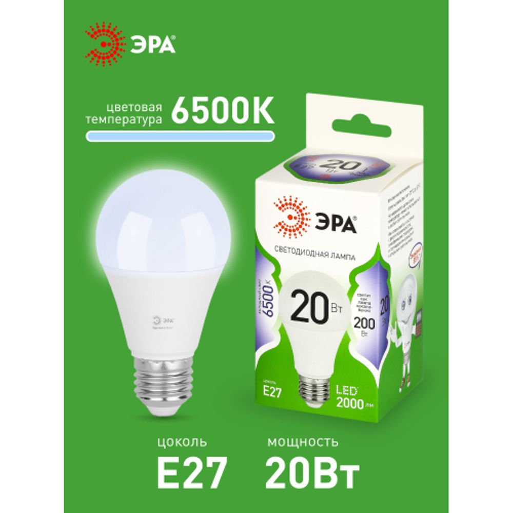 Лампа светодиодная ЭРА GREEN LINE LED A60-20W-865-E27 GL 20Вт груша холодный свет E27 | Лампы cветодиодные Груша (A)