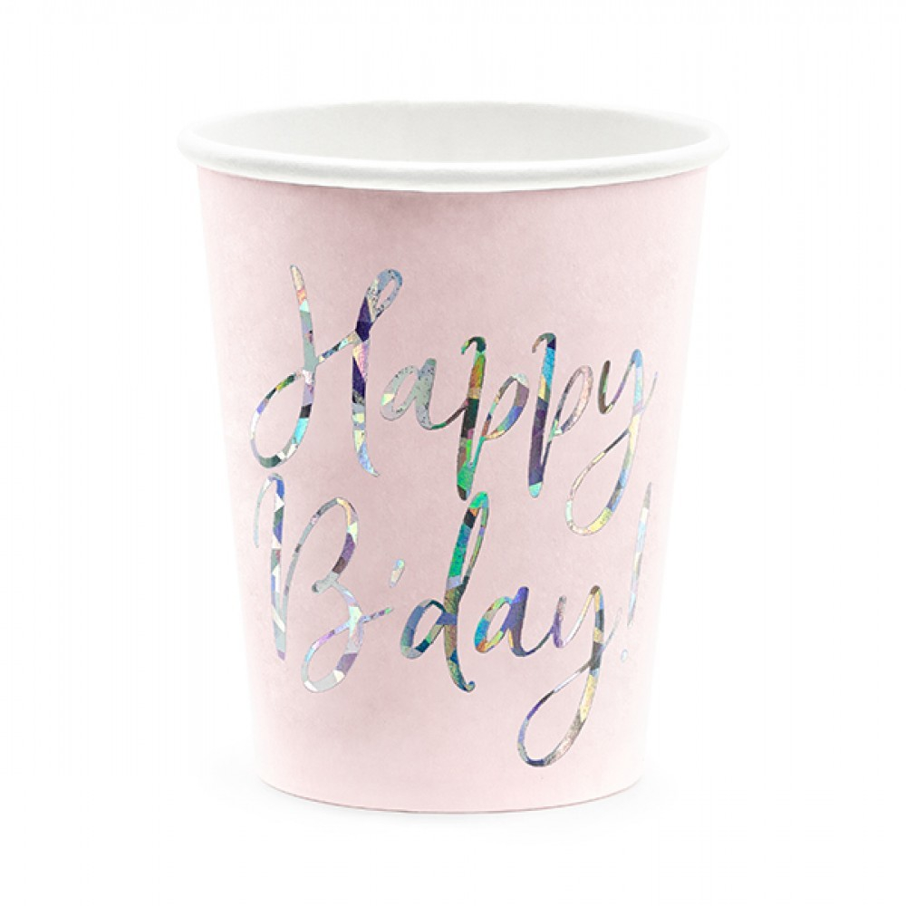 Стаканы "Happy B'day" розовые, 6 шт