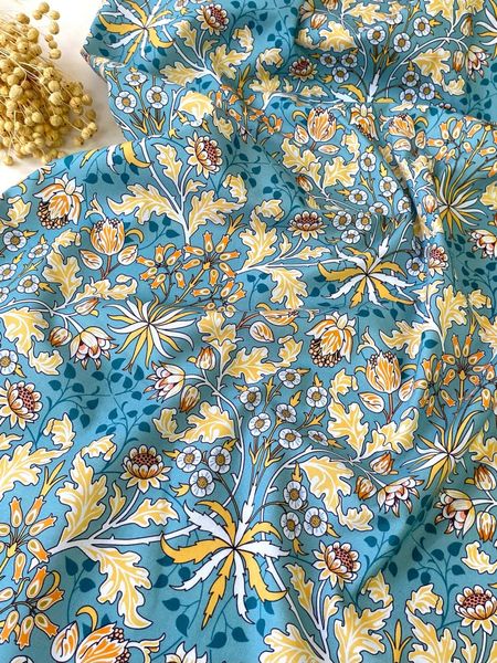 Цветочные узоры на бирюзе, Моррис, отрез 95 см, 100% хлопок Handmade Fabrics 2