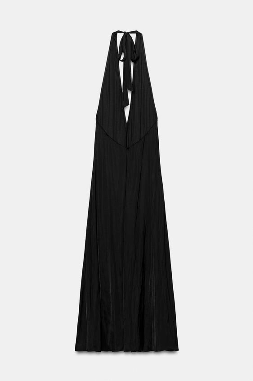 ZARA АТЛАСНОЕ ПЛАТЬЕ МИДИ С ВОРОТНИКОМ ХАЛТЕР, ЧЕРНЫЙ