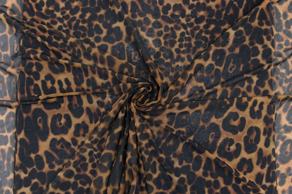 Сетка эластичная принт леопард в темно - коричневом цвете 3 м. 800 руб./м. Арт. 820760