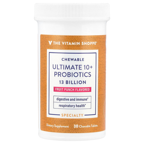 The Vitamin Shoppe, Chewable Ultimate 10+, пробиотики, фруктовый пунш, 13 млрд, 30 жевательных таблеток