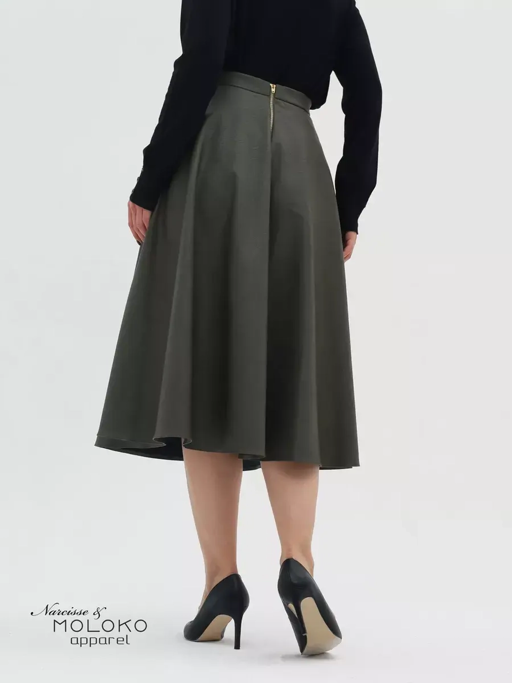 Юбка кожаная миди трапеция