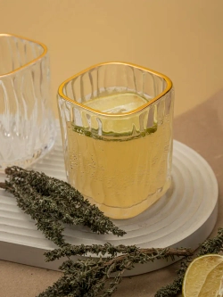 Набор бокалов под дерево, 200 мл. 6 шт. золотая кайма