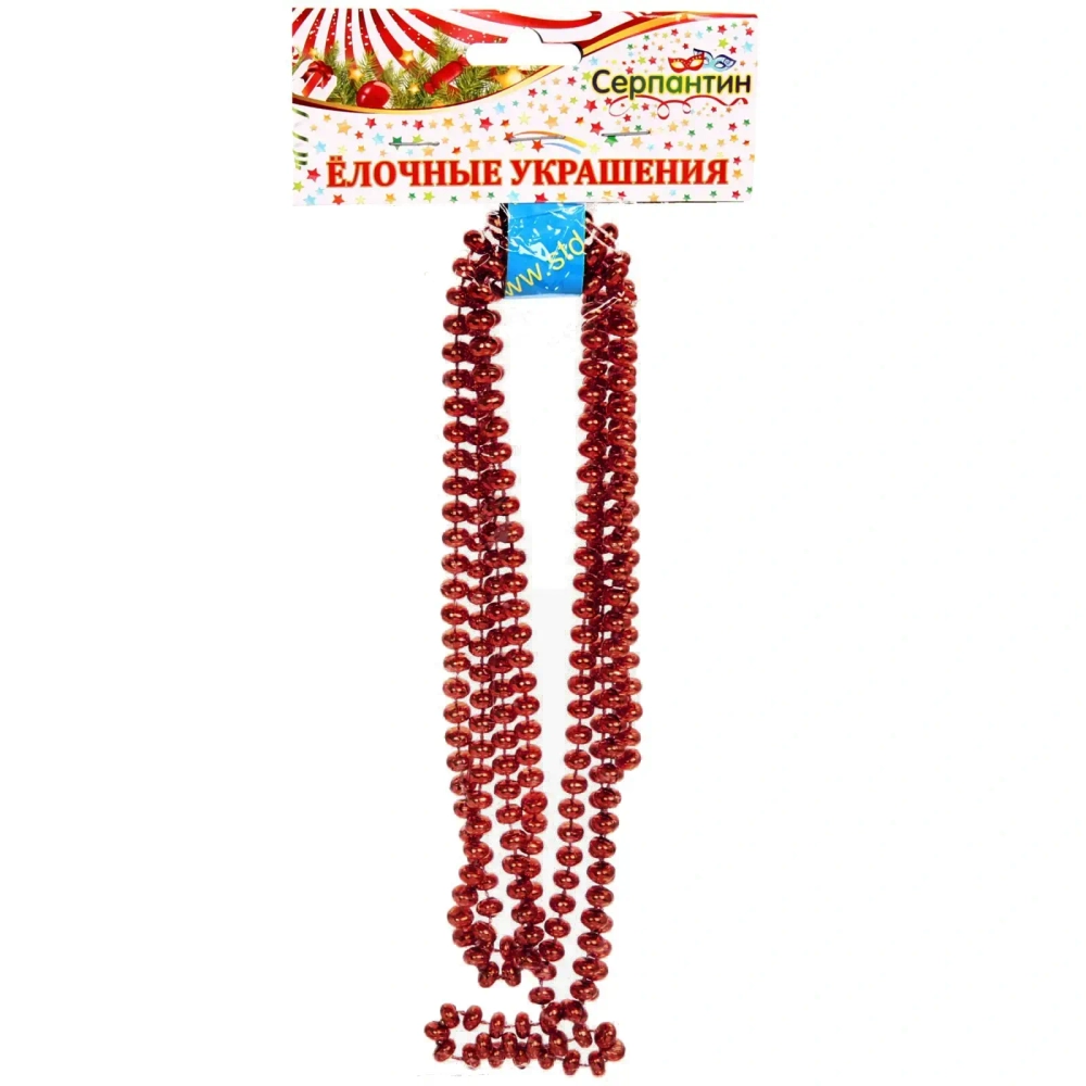 Бусы на ёлку 2,0 м «Жемчуг» 0,68 см, Красный