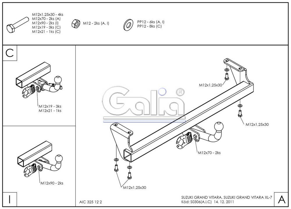 Фаркоп оцинкованный Galia S030A для Suzuki Grand Vitara 1998-2005, Suzuki Grand Vitara XL7 1998-2003(паспорт и сертификат в комплекте)(без электрики)