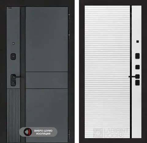 Входная металлическая дверь Лабиринт Evolab (Эволаб) Velluto Oscuro 22 Белый софт, черный молдинг (матовый, без текстуры)