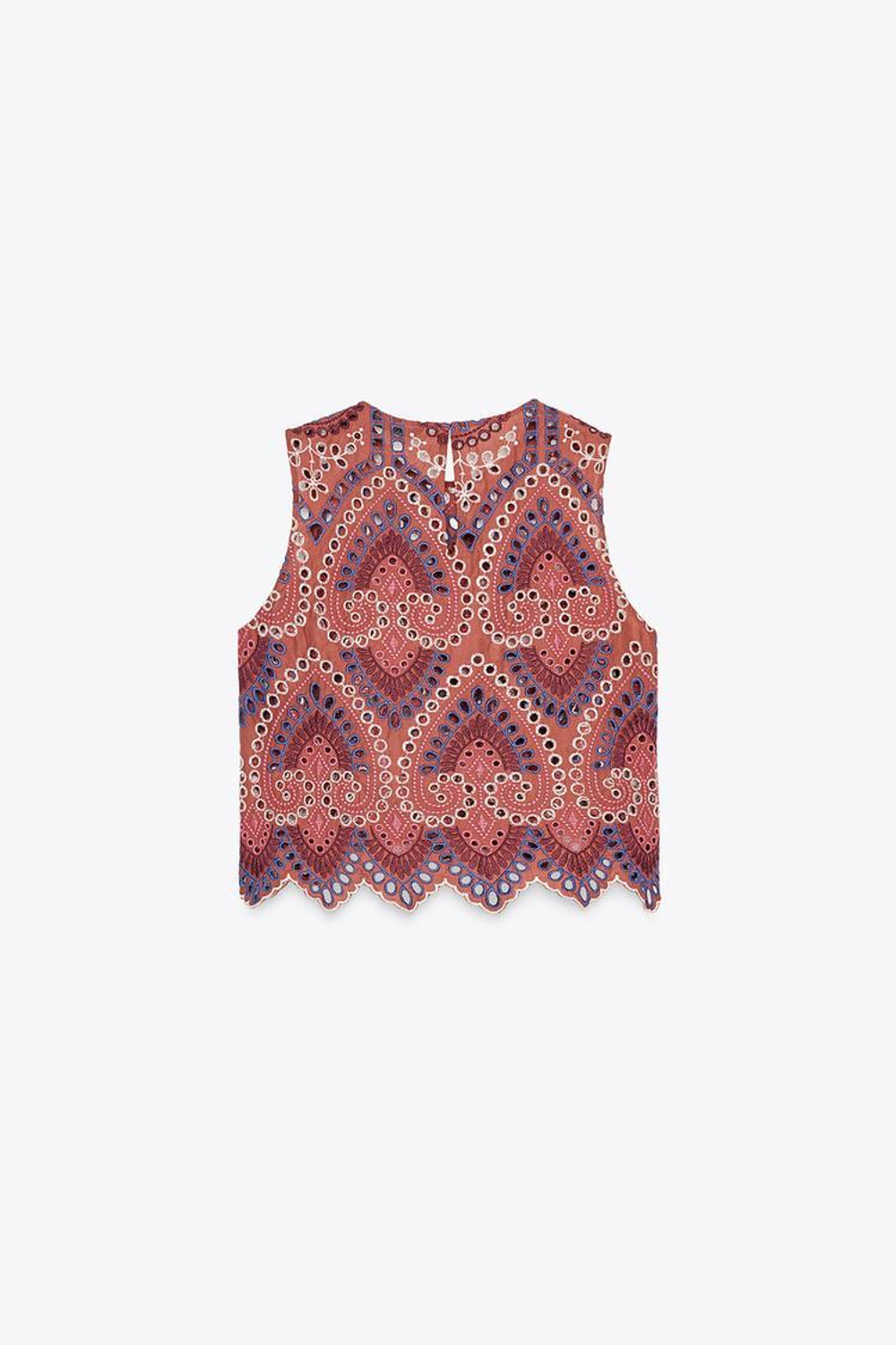 ZARA ТОП С АЖУРНОЙ ВЫШИВКОЙ, РАЗНОЦВЕТНЫЙ