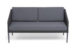 "Канны" лаунж-зона 4-местная (разборная) из роупа со столиком "Диего" цвета "серый гранит", роуп темно-серый круглый, ткань темно-серая