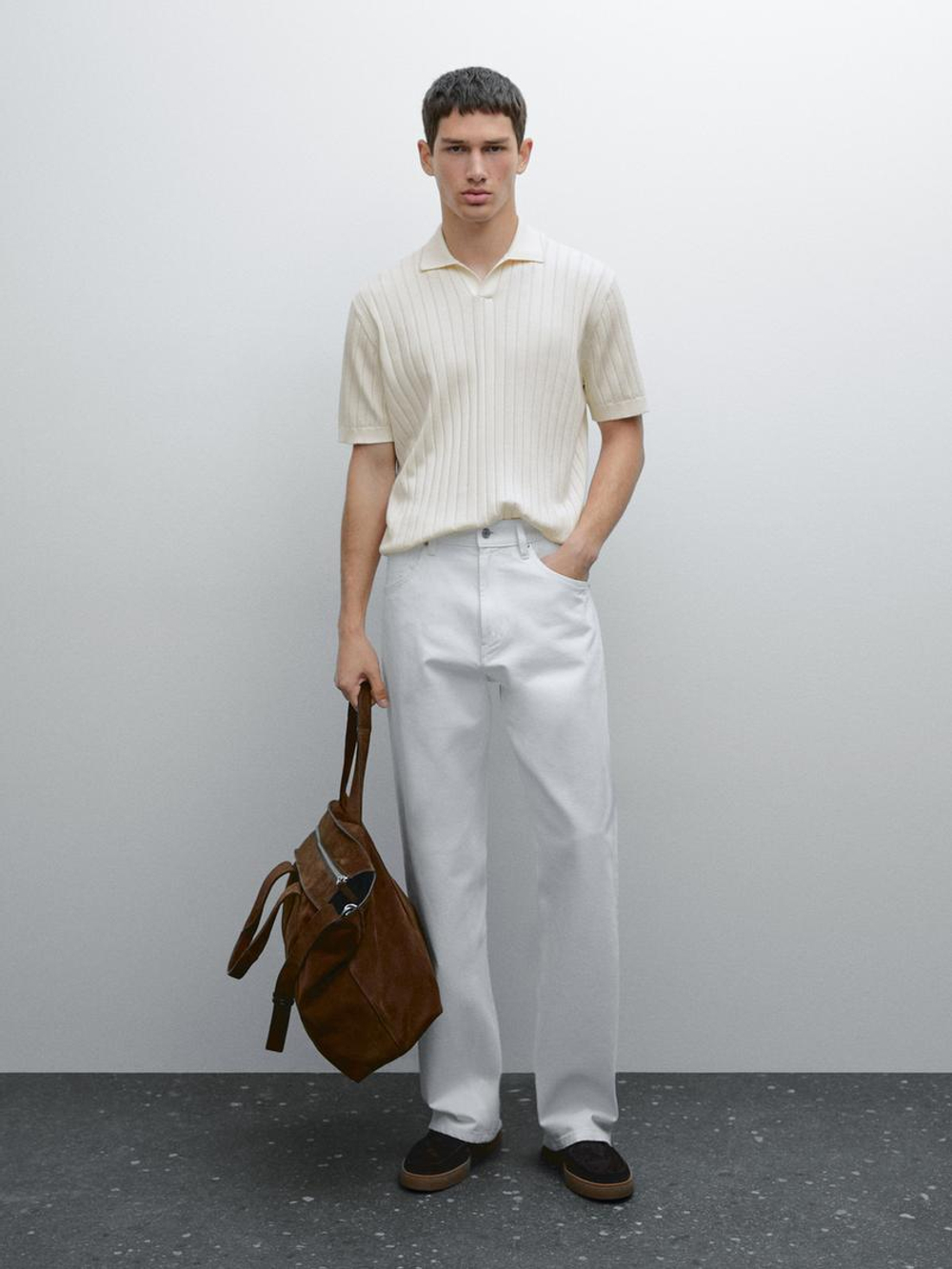 Massimo Dutti Поло из 100% хлопка, натуральный, кремовый