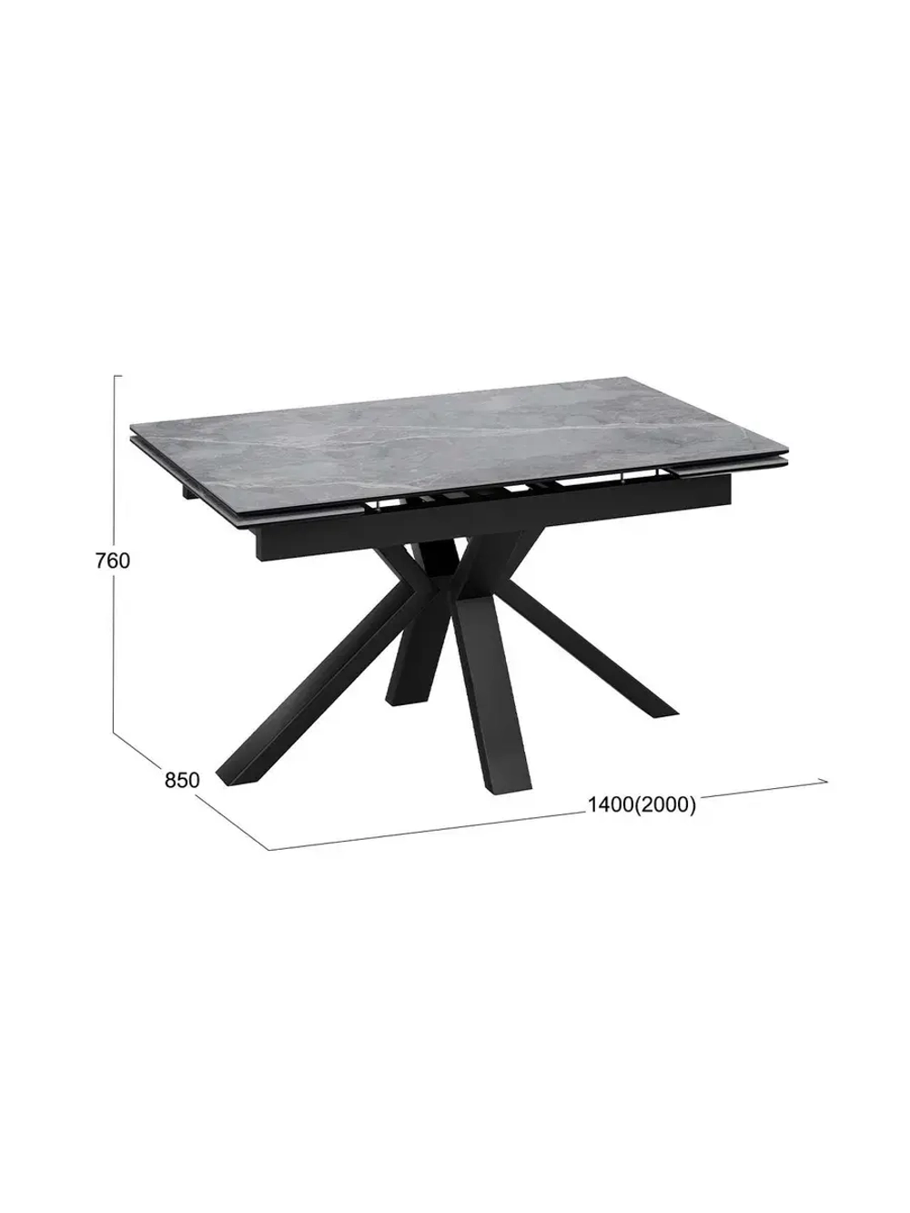 Стол кухонный Черный муар мрамор 140(200)х85х76 см