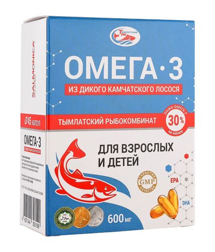 SALMONICA Омега-3 из дикого камчатского лосося, 600 мг. 45 капсул. Салмоника