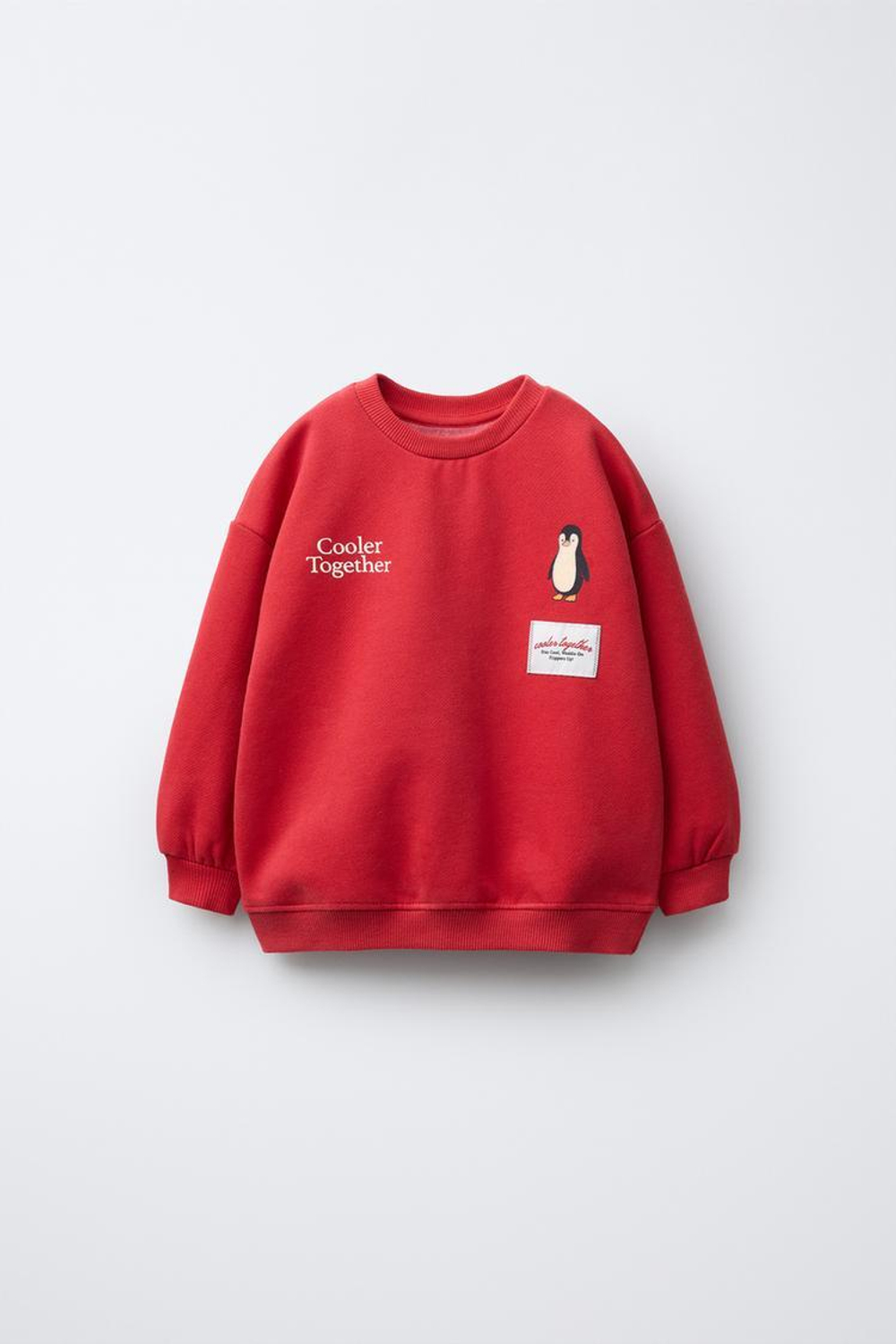 ZARA ТОЛСТОВКА С ПИНГВИНАМИ И РЕЛЬЕФНЫМ ПРИНТОМ, КРАСНЫЙ