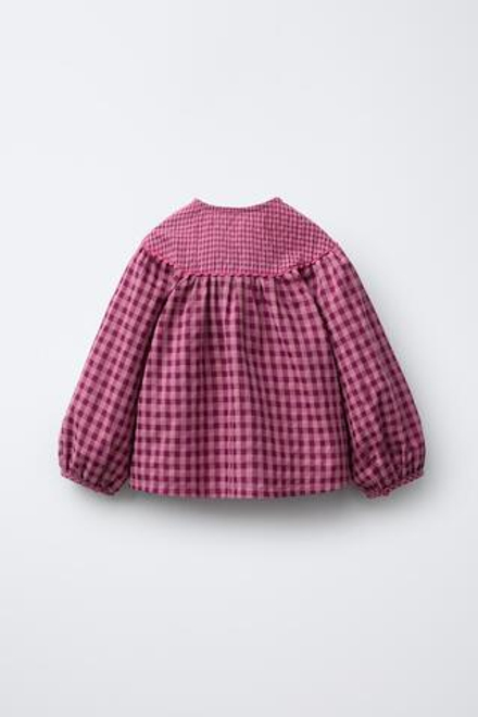 ZARA РУБАШКА В КЛЕТКУ ВИШИ, ЦВЕТ ФУКСИИ