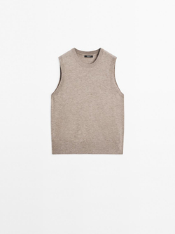 Massimo Dutti Укороченный жилет из смесовой шерсти с круглым вырезом, кротово-коричневый