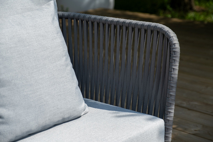 "Багамы" диван 3-местный плетеный из роупа, каркас алюминий темно-серый (RAL7024) муар, роуп серый 15мм, ткань светло-серая