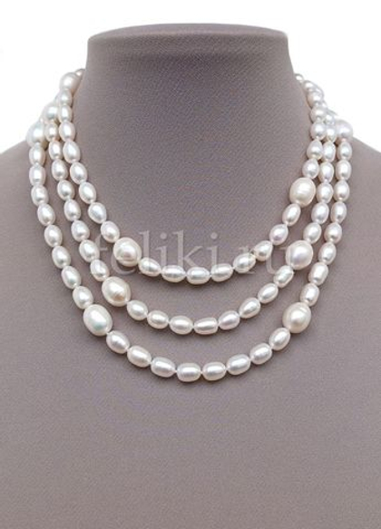 бусы длинные из жемчуга белого