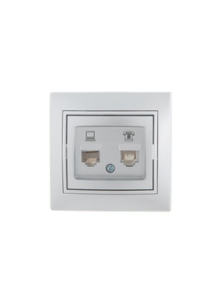 Розетка компьютерная + телефонная 2-м СП Mira RJ45 + RJ11 сер. метал. LEZARD 701-1010-143