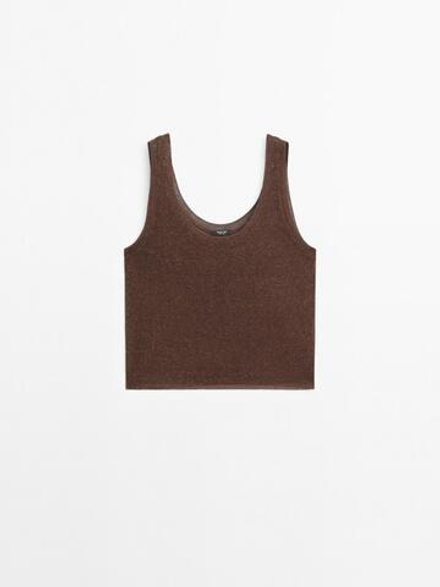Massimo Dutti Трикотажный топ из смесового льна на бретелях, коричневый