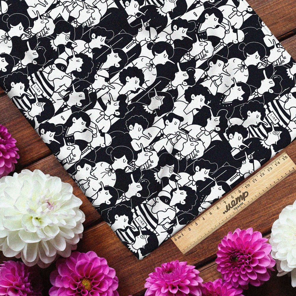 Ткань блэкаут чёрно-белые фигурки людей