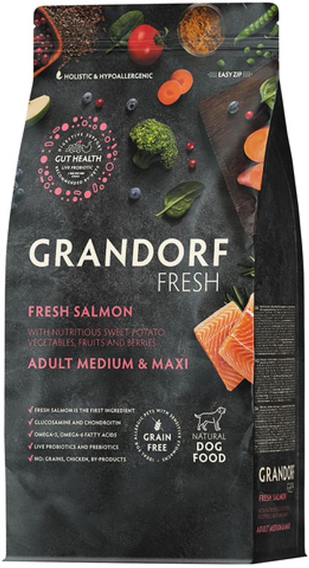 Grandorf Fresh 10кг Holistic Medium&Maxi Salmon&Sweet Potato Сухой корм для собак средних и крупных пород, свежее мясо лосося с бататом