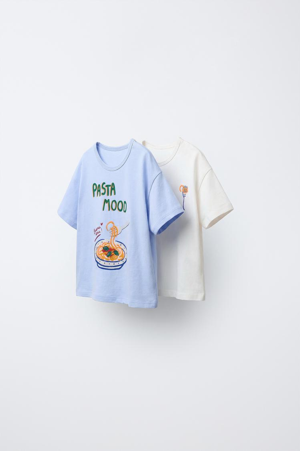 ZARA НАБОР ИЗ ДВУХ ФУТБОЛОК С ПРИНТОМ, ГОЛУБОЙ